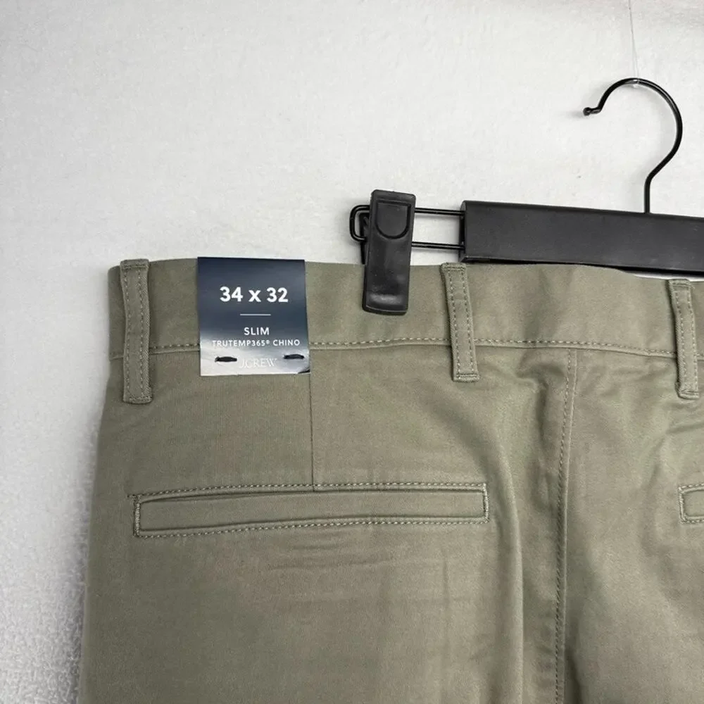 J Crew Pants men's 34x32 Green Chino Tru Temp Stretch Casual Business Office NEW